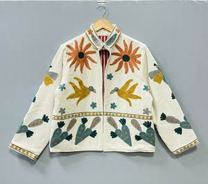 <b>Women</b> Soft Embroidered <b>Velvet</b> Bomber <b>Jacket</b> Floral Pattern Stand Collar Full Sleeve Casual Outerwear Autumn/Winter Woven - Product Image 1