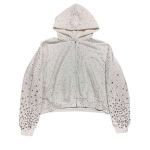 Sweat-shirt à capuche oversize pour femme, noir et blanc, avec strass, en molleton doux et scintillant, style décontracté, pour l'hiver - Product Image 3