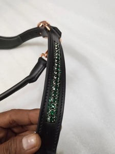 High on Demand Green <b>Crystal</b> & black Padding For Leather Horse Halter With Brass Fitting Available At Reasonable Price - Product Image 5