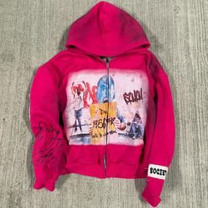 Ensemble de survêtements tricotés pour homme, style streetwear personnalisé, en coton uni, délavé à l'acide, respirant, 420g, hiver, avec fermeture éclair et double taille - Product Image 2