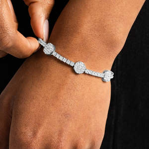 925 Sterling Silver Round Cluster CZ Tennis Bracelet for Women White Gold Plated Luxury Bridal Jewelry - Product Image 2