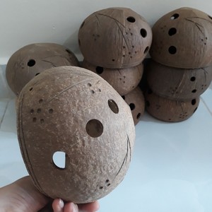 Pot de fleurs rustique en coquille de noix de coco sculpté à la main avec trou de drainage, écologique, pour suspendre, idéal pour la maison - Product Image 6