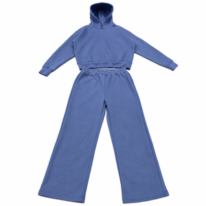 Ensemble de survêtement décontracté pour homme bleu poussière, comprenant un sweat à capuche uni et un pantalon de survêtement large, 2 pièces, style streetwear - Product Image 2
