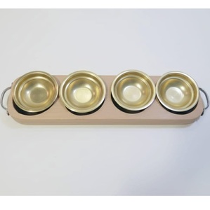 Plateau de service moderne en bois de qualité supérieure avec deux bols en acier inoxydable, support multifonctionnel pour snacks et condiments, idéal pour les baptêmes - Product Image 4