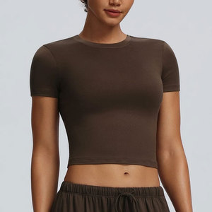 Women Loose Crop <b>T</b>-<b>Shirt</b> Breathable Compression Body Fit <b>Yoga</b> Wear Anti-Pilling Ribbed Material Crop Top <b>T</b>-<b>Shirt</b> Sports - Product Image 5