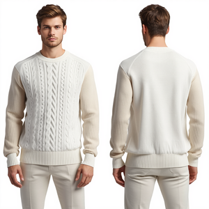 Pull tricoté mi-blanc pour homme, col rond, coupe oversize, en mélange de coton doux, avec boutons sur le devant – Collection Hiver Tendance – Offre Spéciale - Product Image 3