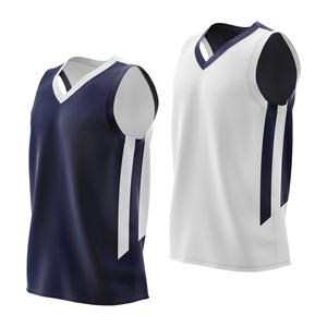 เสื้อบาสเก็ตบอลแบบซับลิเมชั่นสั่งทำพิเศษ คอวี แขนกุด สีกรมท่า-ขาว ผ้าโพลีเอสเตอร์ซับเหงื่อ สำหรับผู้ใหญ่ ทุกเพศ ทุกวัย ชุดทีม - Product Image 1