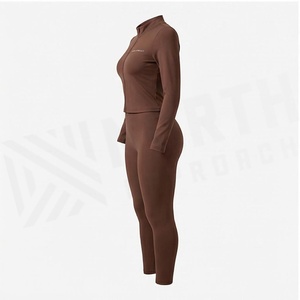 Conjunto de Yoga de 2 Piezas para Mujer, Color Marrón Sólido, Cierre Frontal Completo, Ropa Deportiva Elástica, Estilo África del Norte - Product Image 3
