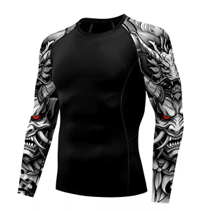 Maillot de compression à manches longues pour homme avec logo personnalisé, séchage rapide, en spandex, pour MMA, BJJ, entraînement en salle de sport, fournisseur en gros, fitness - Product Image 2
