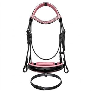 Leather <b>Padded</b> Bridle Horse Tack Headpiece Crystal Browband Cushioned Noseband Custom Logo Dressage Riding Training <b>Smart</b> Model - Product Image 1