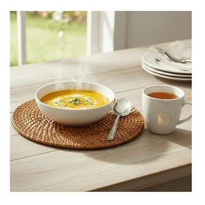 Sous-plats et tapis décoratifs en rotin bohème faits à la main de qualité supérieure pour table moderne, résistants à la chaleur - Product Image 6