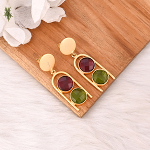 Elegantes Pendientes de Latón Chapado en Oro con Turmalina Rosa Hidro y Peridoto Hidro, Joyería de Moda Hecha a Mano para Mujer, Regalo - Product Image 3