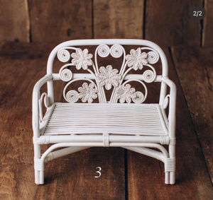 Handmade rattan mini white <b>wicker</b> loveseat bench props - Photo Booth Chair - photo chair props factory price - Product Image 1
