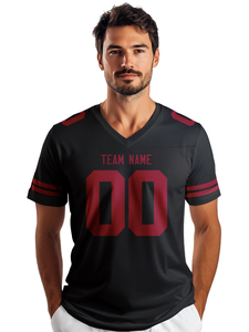 Custom Black Red American Football Jersey V-Neck <b>Short</b> Sleeve Breathable <b>Mesh</b> Men's Team Name Number Print Apparel - Product Image 3