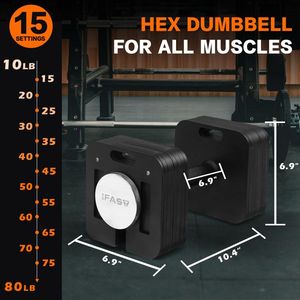 <b>Adjustable</b> 80LB <b>Square</b> Single Dumbbell with 9 1 Multiweight Options Quick Release for Convenient Free Weights Training - Product Image 2