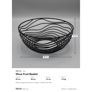 Corbeille à fruits en fer forgé à la main, motif vague, ajourée, en métal noir oxydé, décoration d'intérieur - Product Image 5
