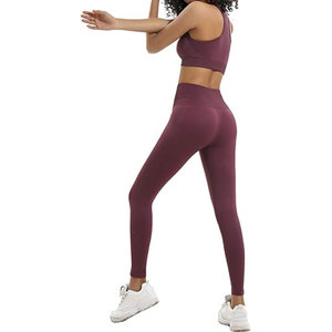 Conjunto de Ropa de Yoga para Mujer, Leggings de Cintura Media, Sujetador Deportivo a Juego, Diseño a Cuadros, Cintura Elástica, Secado Rápido, para Gimnasio y Fitness - Product Image 2