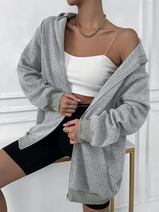 Sweat-shirt surdimensionné personnalisé pour femmes, sweat-shirt thermique à épaules tombantes, fermeture éclair, sweat-shirt à capuche, fabrication 2024 - Product Image 5