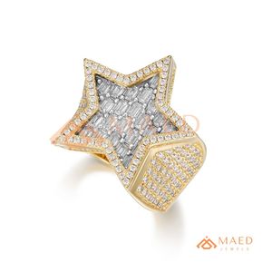 Mens Gold Tone Moissanite Star <b>Ring</b> Luxury Baguette Cut Diamond Look <b>Statement</b> <b>Ring</b> for Men - Product Image 6