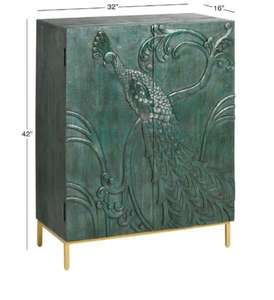 Gabinete de Bar de Gran Capacidad, Diseño Moderno, Tallado a Mano en Madera de Mango con Acabado Verde Azulado - Product Image 4