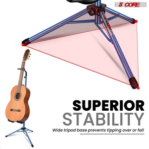 Support de Guitare 5 Cœurs Réglable sur Pied Robuste avec Support de Manche pour Guitares Acoustiques, Électriques, Classiques et Basses - Product Image 6