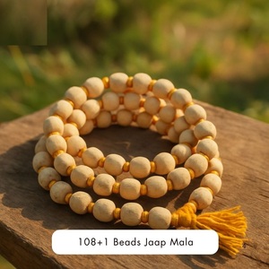 108+1 <b>Beads</b> Jaap <b>Mala</b> Natural Polished Wooden Agricultural Waste Prayer <b>Beads</b> Chemical-Free Storage Yellow Tassel <b>for</b> Worship - Product Image 1