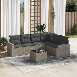 Mobilier d'extérieur de qualité supérieure en rotin PE gris et canapé de jardin en acier enduit de poudre avec verre trempé - Product Image 1