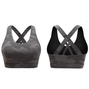 Sujetador deportivo de camuflaje para mujer, espalda cruzada, cuello redondo, soporte medio, transpirable, para fitness, de spandex y poliéster, diseño sin costuras - Product Image 6