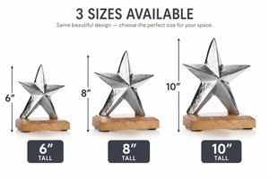 Juego de 2 esculturas de estrellas plateadas, decoración de metal hecha a mano sobre base de madera, adorno geométrico moderno para mesa de salón, Navidad - Product Image 2