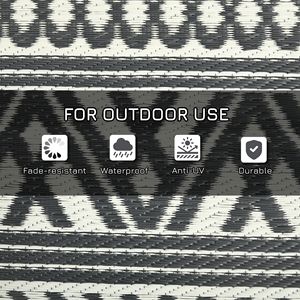 Portable 9x18 <b>Boho</b> Outdoor Rug Reversible Gray and Cream White with Carry <b>Bag</b> for RV Camping Patio Mat - Product Image 6