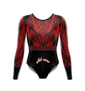 Leotardo de Danza de Manga Larga de Algodón para Niñas, Marca CONX, con Nombre Personalizado del Club, Estampado Tribal Rojo y Negro, Traje para Actuaciones, Body de Entrenamiento - Product Image 1