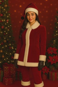 Costume de Père Noël en velours rouge, tenue de Noël faite à la main avec bordure en fausse fourrure - Product Image 4
