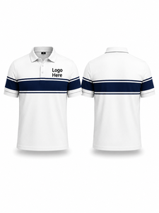 เสื้อเชิ้ตแขนสั้นสีขาวกรมท่าสำหรับผู้ชาย ผ้าฝ้ายถัก ระบายอากาศได้ดี สไตล์ลำลอง ปักโลโก้แบบกำหนดเองด้านหน้า - Product Image 1