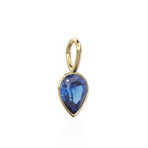 Sri Lanka Sapphire 14k Yellow <b>Solid</b> <b>Gold</b> Charm <b>Pendant</b> Bezel Jewelry Finding / September Birthstone / 7mm Blue Gemstone / Pear - Product Image 3
