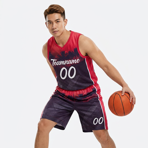 Conjunto de Camiseta de Baloncesto Sublimada Personalizada, Roja y Negra, sin Mangas, Cuello en V, Transpirable, Unisex para Adultos, Ajuste Atlético, Nombre del Equipo 00 - Product Image 3