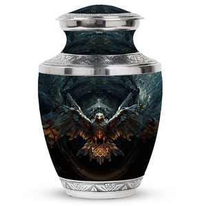 Urna Funeraria con Diseño de Águila para Cenizas Humanas Adultas, Urna Decorativa de Metal Negra con Tapa de Metal, Urna Funeraria Grande de Aluminio Sólido - Product Image 1