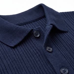 Chemise d'été côtelée en fil teint extensible pour homme, tricotée sur le devant, texture unie, coupe classique, décontractée, OEM ODM, vente en gros, usine, marque privée - Product Image 5