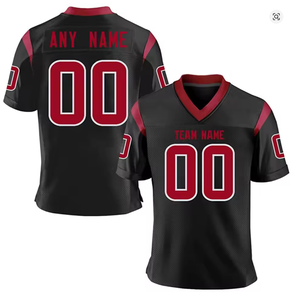 Camiseta de Fútbol Americano Personalizada, Negra con Estampado Rojo, con Nombre y Número del Equipo, para Hombres, Mujeres, Niños y Jóvenes - Product Image 1