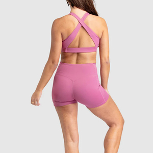 Conjunto de Sujetador Deportivo con Cuello en V y Pantalones Cortos, Diseño de Capa Base Cosida a Máquina, Ropa Deportiva con Cuello en V, Conjunto de 2 Piezas para Yoga - Product Image 3