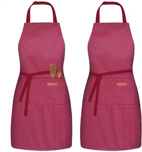 Tablier unisexe pour adultes, rayé rouge, avec poche avant, bretelles réglables, marque du fabricant, en stock - Product Image 1