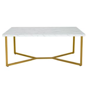 Tavolino da Caffè in Finto Marmo Bianco con Struttura in Metallo Dorato, Arredamento Minimalista per Soggiorno - Product Image 6