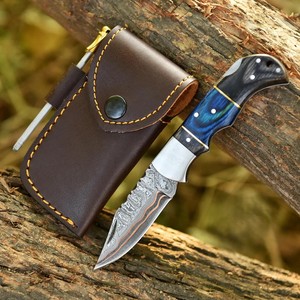 Nordic Forge Copper Damascus Steel Industrial Grade Folding <b>Knife</b> Back <b>Lock</b> Pakka Wood Handle Pocket Clip Sheath OEM EDC - Product Image 6