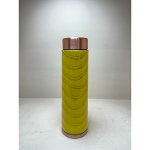 Handcrafted Pure Copper Water Bottle with Printed Yellow Abstract Design Leak-Proof Ayurvedic Health Bottle for Gym Yoga & Gift - Product Image 1