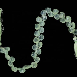 Prehnite Faceted Heart Shape 8-9mm Briolette Beads Stone Side Drill Beads - Product Image 1