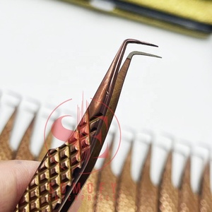 Extensión de pestañas profesional de 90 grados, pinzas de pestañas de acero japonés de oro rosa, punta de fibra de agarre ligero, extensiones de volumen de diamante - Product Image 5