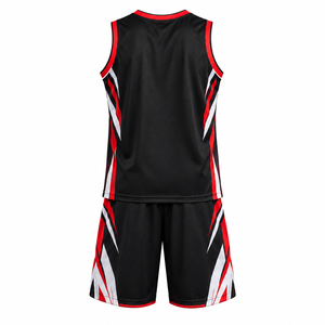 Conjunto de Uniforme de Baloncesto Sublimado Personalizado, Negro, Rojo y Blanco, Patrón Geométrico, Cuello en V, Sin Mangas, Ropa Deportiva que Absorbe la Humedad - Product Image 2