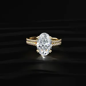 Oval Cut Dual <b>Split</b> Engagement <b>Ring</b> Classic Lab Grown Diamond Gold Plated 10-18K Wedding Anniversary Gift VVS-VS Clarity IGI - Product Image 1