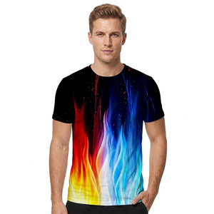 Men's Casual T-<b>Shirt</b> Short Sleeve O-Neck <b>Flame</b> Print 100% Polyester Breathable Regular Fit Knitted Fabric - Product Image 2