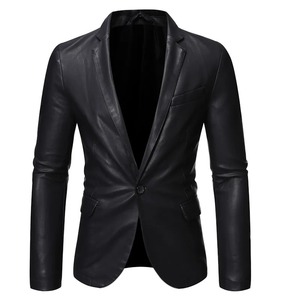 Blousons en cuir décontractés pour hommes, coupe ajustée, style motard, col rabattu, noir, en cuir et daim, pour hommes, jusqu'à 5XL - Product Image 1