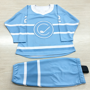 Ensemble de maillots de hockey sur glace bleu clair personnalisés pour hommes, imprimés, en maille, col en V, uniforme d'équipe, service OEM - Product Image 1